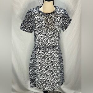 Boden Leaf Print Cap Sleeve Full Zip Fitted Bodice Mini Dress